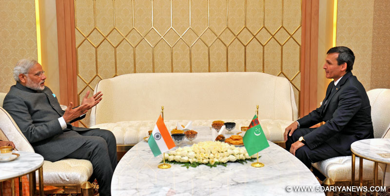 The Prime Minister, Shri Narendra Modi meeting the Deputy Prime Minister and Minister of Foreign Affairs of Turkmenistan, Mr. Rasit Meredow, in Ashgabat, Turkmenistan on July 10, 2015.