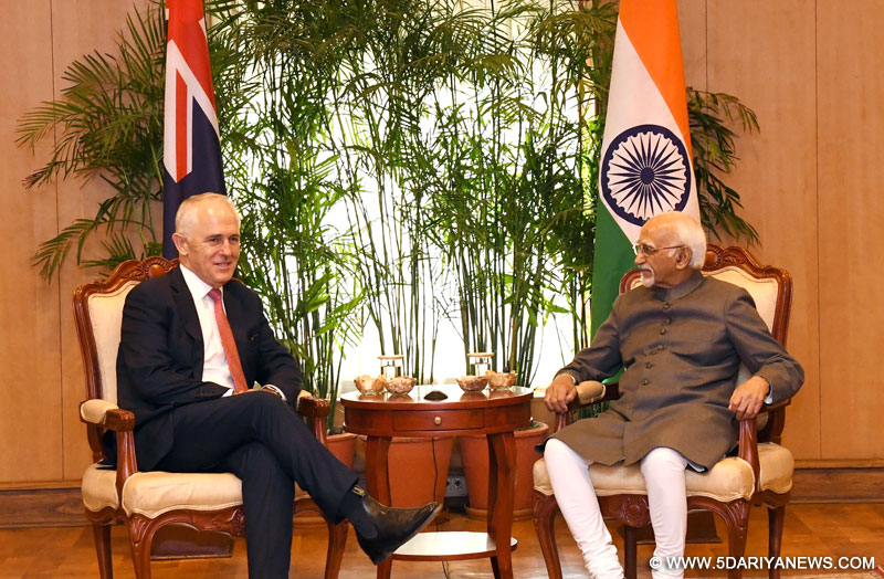 The Prime Minister of Australia, Mr. Malcolm Turnbull calling on the Vice President, Shri M. Hamid Ansari, in New Delhi on April 10, 2017. 