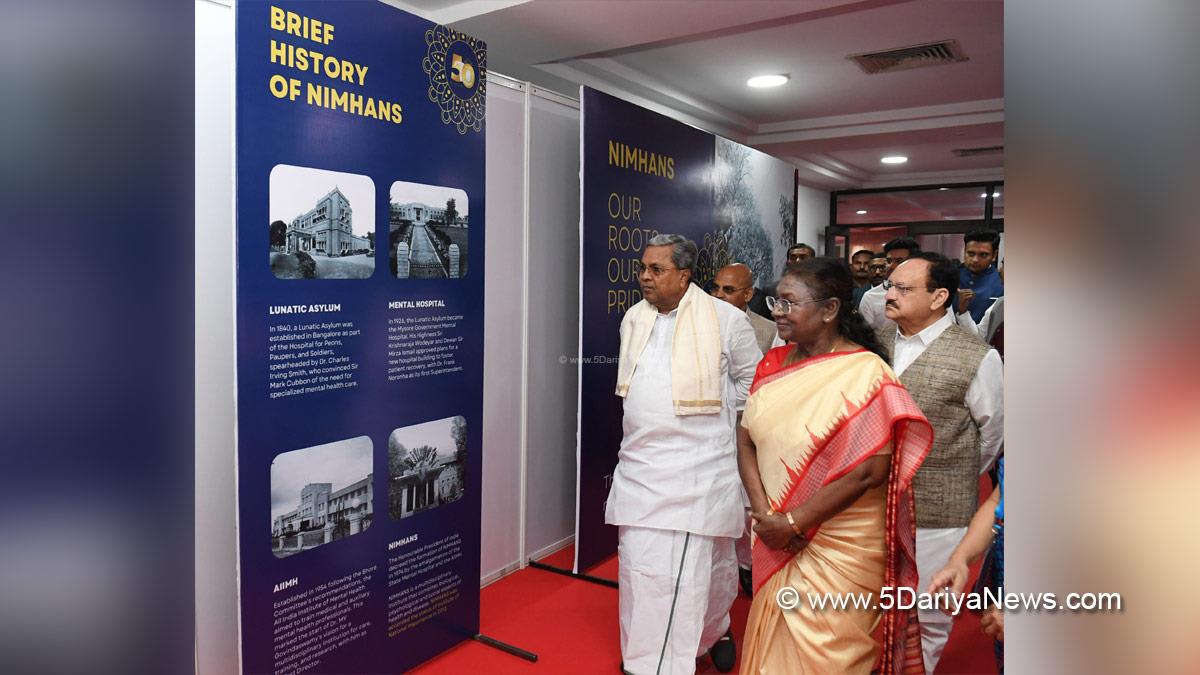 Droupadi Murmu, President of India, President, Indian President, Rashtrapati, National Institute of Mental Health and Neuro Sciences, NIMHANS, Jagat Prakash Nadda, JP Nadda, Siddaramaiah, Chief Minister of Karnataka