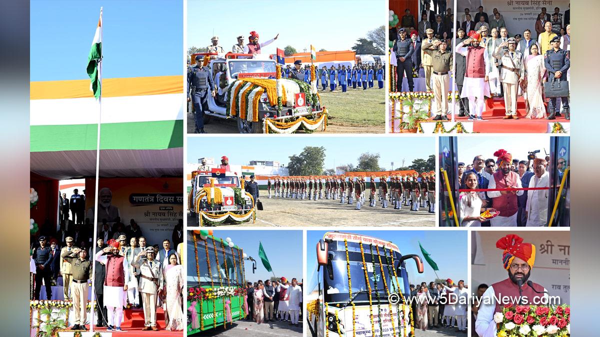 Nayab Singh Saini, Haryana, Bharatiya Janata Party, BJP, Haryana Chief Minister, Chief Minister of Haryana, BJP Haryana, Rewari, 76th Republic Day, Republic Day of India, Republic Day 2025, Republic Day Parade 2025, National flag