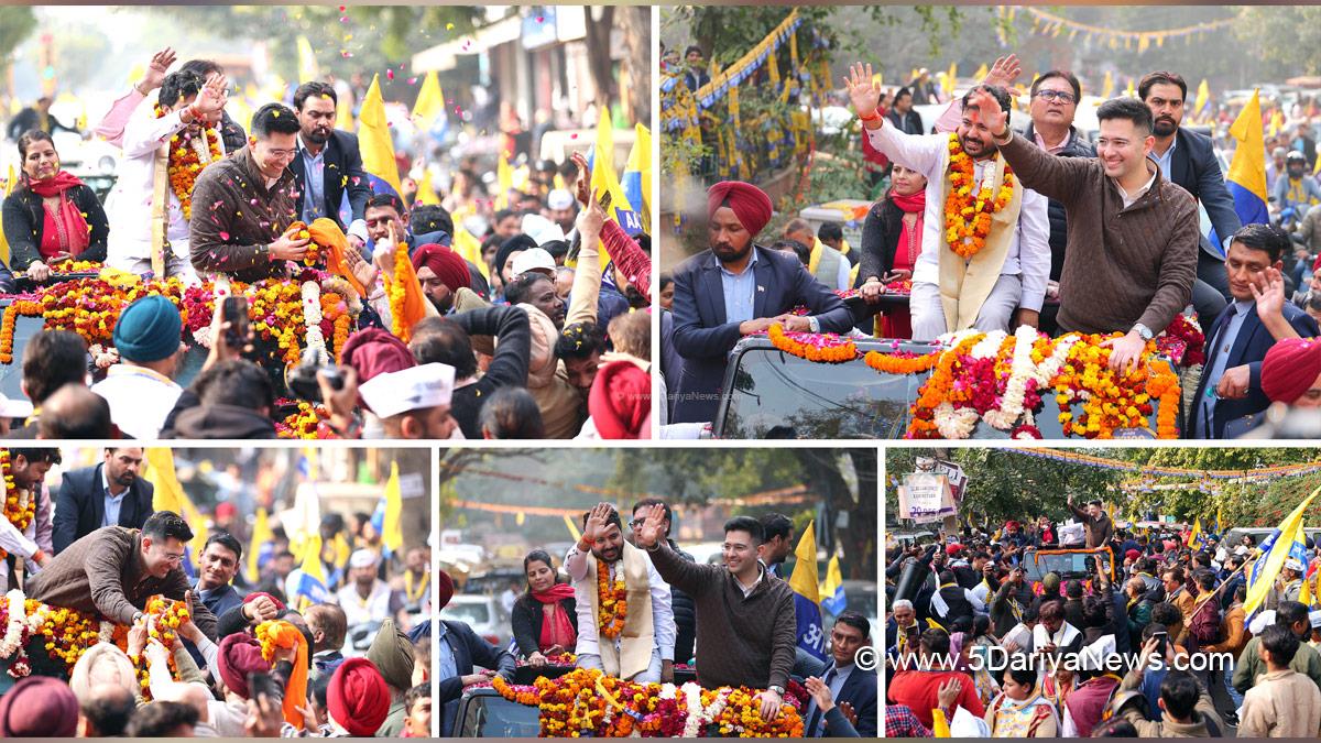 AAP MP Raghav Chadha led a massive roadshow in Rajendra Nagar, rallying support for Durgesh Pathak. Amidst an electrifying atmosphere, Chadha highlighted AAP’s achievements and urged voters to back progress by pressing the ‘Jhaadu’ button in the 2025 Delhi Assembly elections.