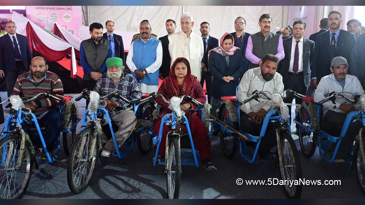 Manoj Sinha, Lieutenant Governor J&K, Raj Bhavan, Jammu, Srinagar, Kashmir, Jammu And Kashmir, Jammu & Kashmir, Dr. Virendra Kumar, Dr Virendra Kumar, Dr. Virendra Kumar Khatik, BJP, Bharatiya Janata Party, National Divyangjan Finance and Development Corporation, NDFDC, Divya Kala Mela, Sakeena Masood, Sakeena Itoo, Jammu and Kashmir National Conference, National Conference, Jugal Kishore Sharma